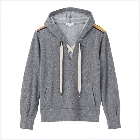 Splendid Sweatshirt Hoodie Striped Trim Lace Up Front Size L - Picture 1 of 8